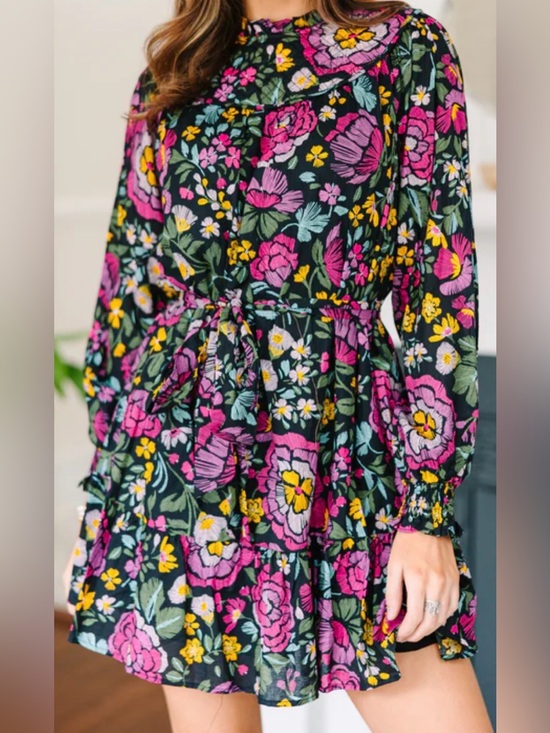 Fate Dresses & Skirts - Fate Black Floral Dress with Pink and Yellow Blooms